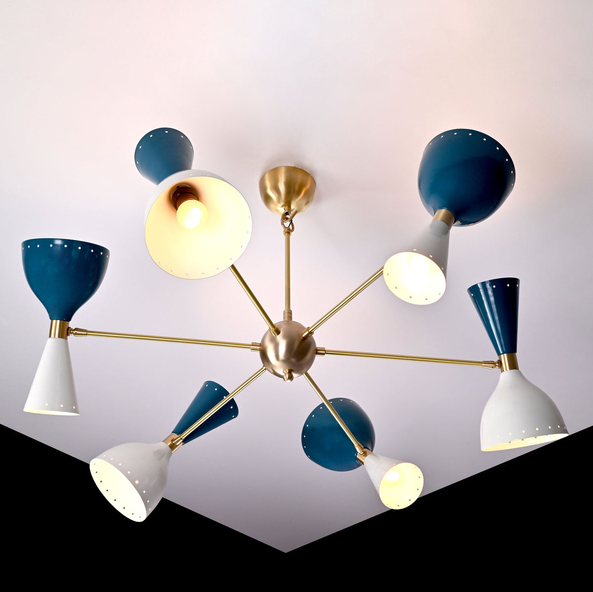Mid-Century Modern Diabolo Style Chandelier – 6 Arms, 12 Lights | Custom Finish & Size | Dual Light Direction - 32227