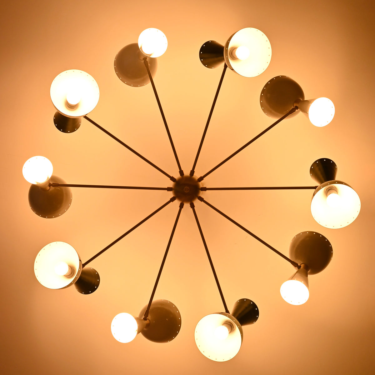 Mid-Century Modern Diabolo Chandelier – Customizable 20-Light Ceiling Fixture | Dual-Light Direction | Brass, Copper & Painted Finishes - 32229