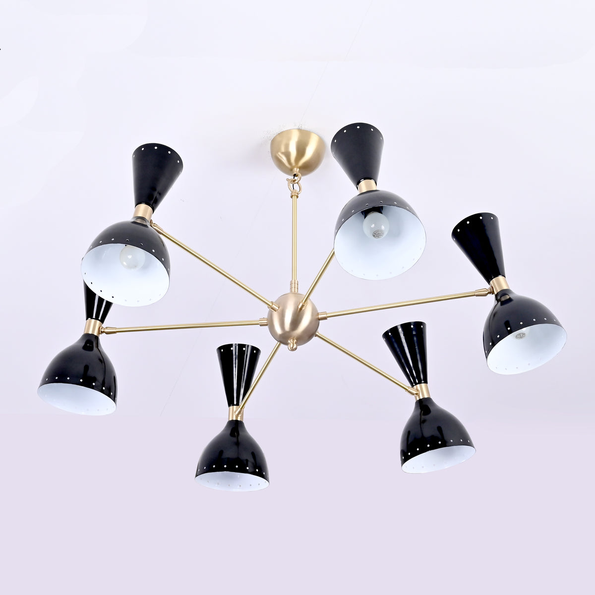 Mid-Century Modern Diabolo Style Chandelier – 6 Arms, 12 Lights | Custom Finish & Size | Dual Light Direction - 32231