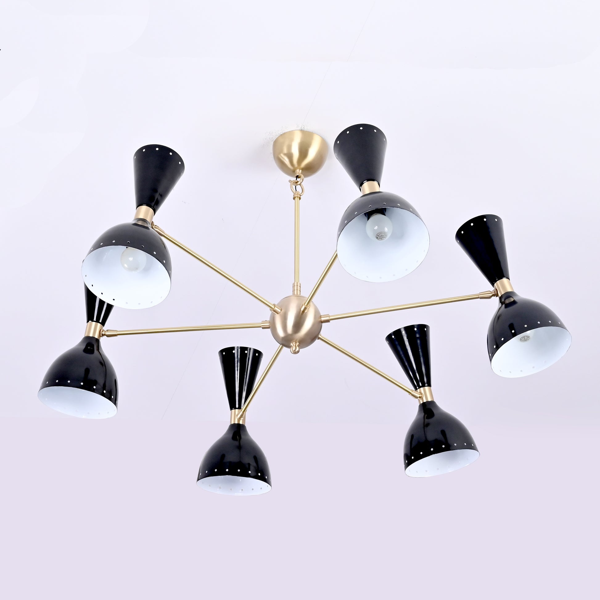 6 Arms Diabolo Style Brass Chandelier 37" Wide - 32231