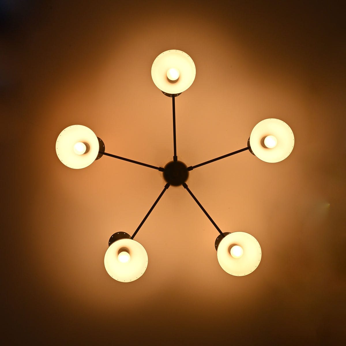 Diabolo Style Mid-Century Modern Chandelier – Customizable 5-Arm, 10-Light Ceiling Lamp Natural Brass or Copper Finish | Handcrafted Lighting Fixture - 32232