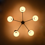 Diabolo Style Mid-Century Modern Chandelier – Customizable 5-Arm, 10-Light Ceiling Lamp Natural Brass or Copper Finish | Handcrafted Lighting Fixture - 32232