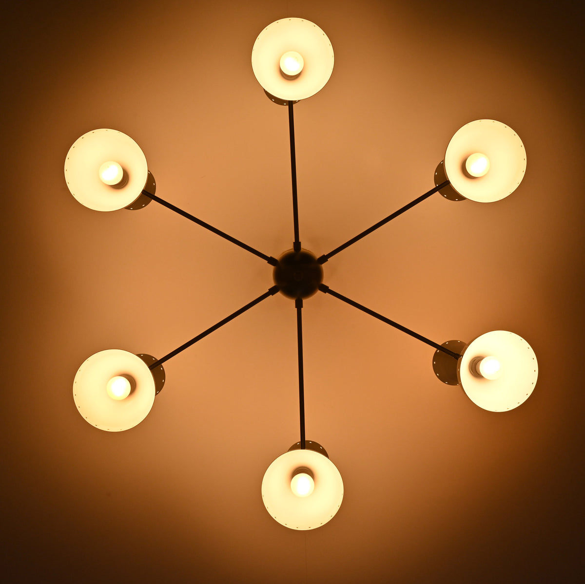 Mid-Century Modern Diabolo Style Chandelier – 6 Arms, 12 Lights | Custom Finish & Size | Dual Light Direction - 32233
