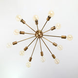 Antique Brass 12-Light Sputnik Chandelier – Industrial Mid-Century Flush Mount Starburst Ceiling Light Base - 32152