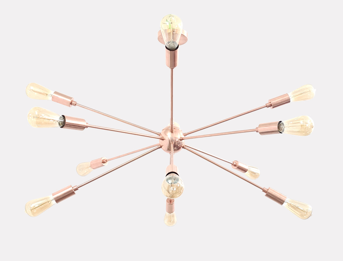 Customizable Rose Gold Sputnik Chandelier – Mid-Century Modern Industrial Pendant with Exposed Edison Bulbs - 32139