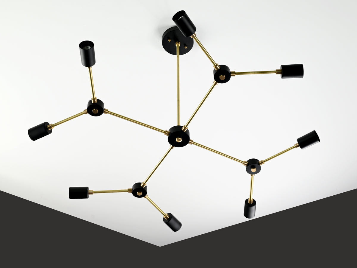 Modern 12-Light Black & Brass Geometric Chandelier – Art-Deco Inspired Ceiling Fixture - 32168