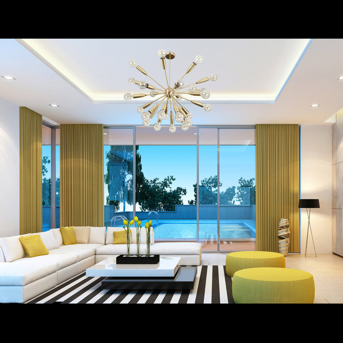 Deluxe 18-Light Copper Sputnik Chandelier – Retro Modern Ceiling Pendant with Edison Bulbs - 32155