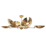 Angular view of 8 Light Polished Brass Bowl Chandelier with curved brass shades and elegant sculptural symmetry