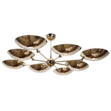 8 Light Polished Brass Bowl Chandelier with sculptural reflective shades and central brass stem – handcrafted modern ceiling light by Brass Leaf Studio