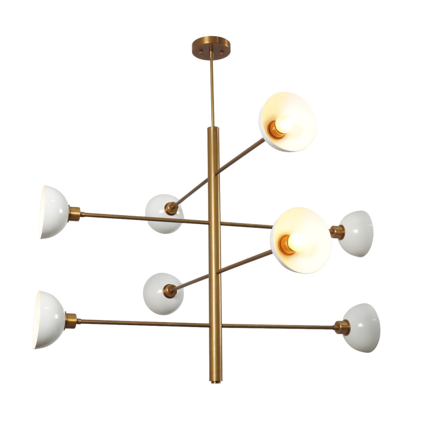 8-Light White Dome Brass Chandelier | Modern Vertical Brass Ceiling Light by Brass Leaf Studio