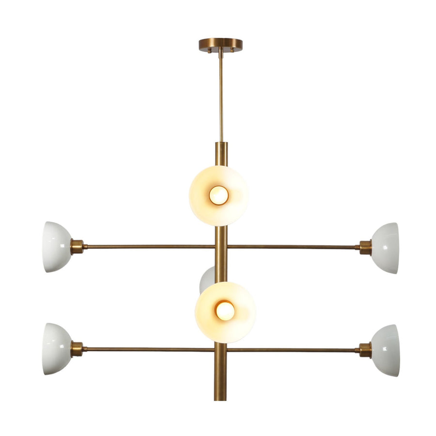 8-Light White Dome Brass Chandelier | Modern Vertical Brass Ceiling Light by Brass Leaf Studio