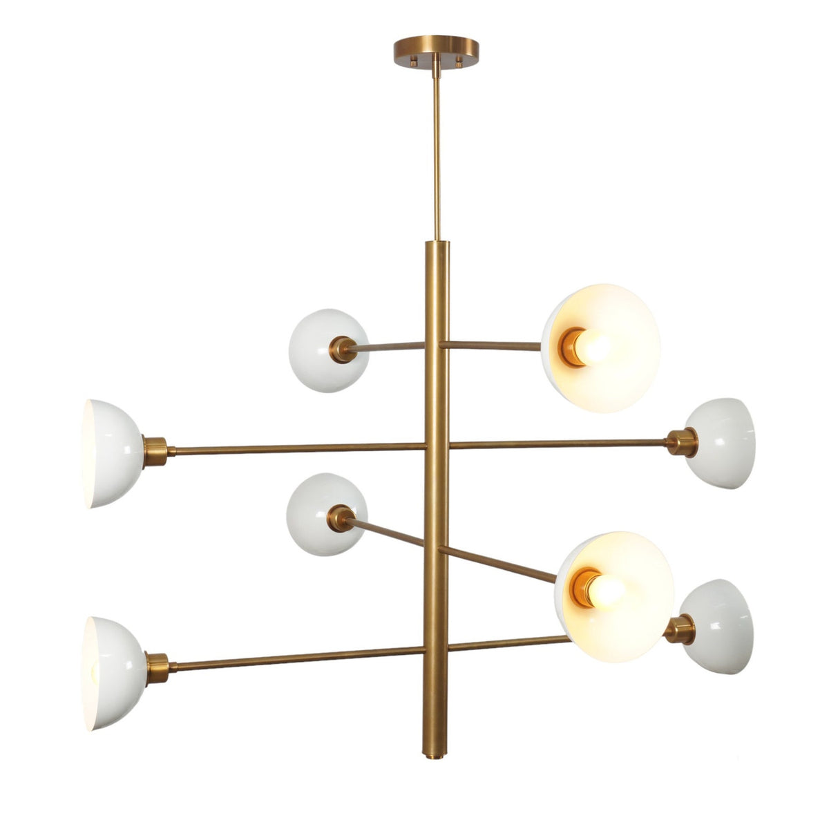 Handcrafted 8-Light White Dome Chandelier in Solid Brass | Modern Minimalist Ceiling Light