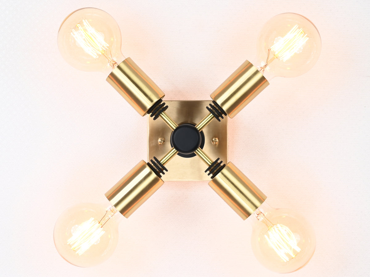 Customizable Mid-Century Modern Brass Wall Sconce | Geometric 4-Light Fixture for Bold Interiors - 32509
