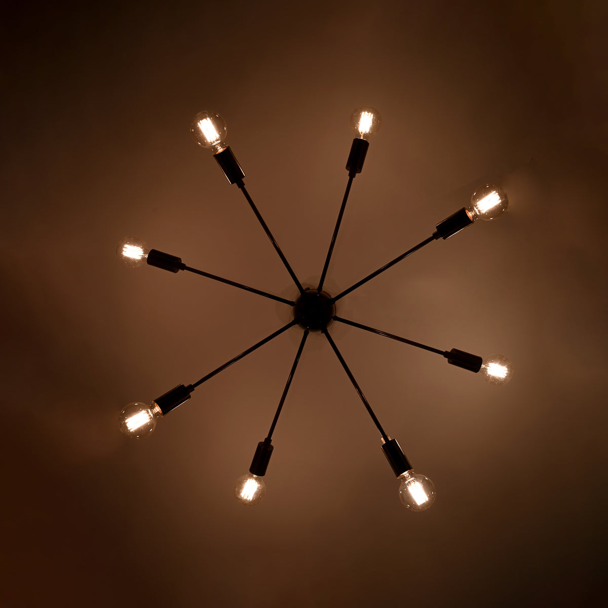 Vintage 8-Light Brass Sputnik Chandelier – Industrial Ceiling Fixture with Exposed Edison Bulbs - 32167