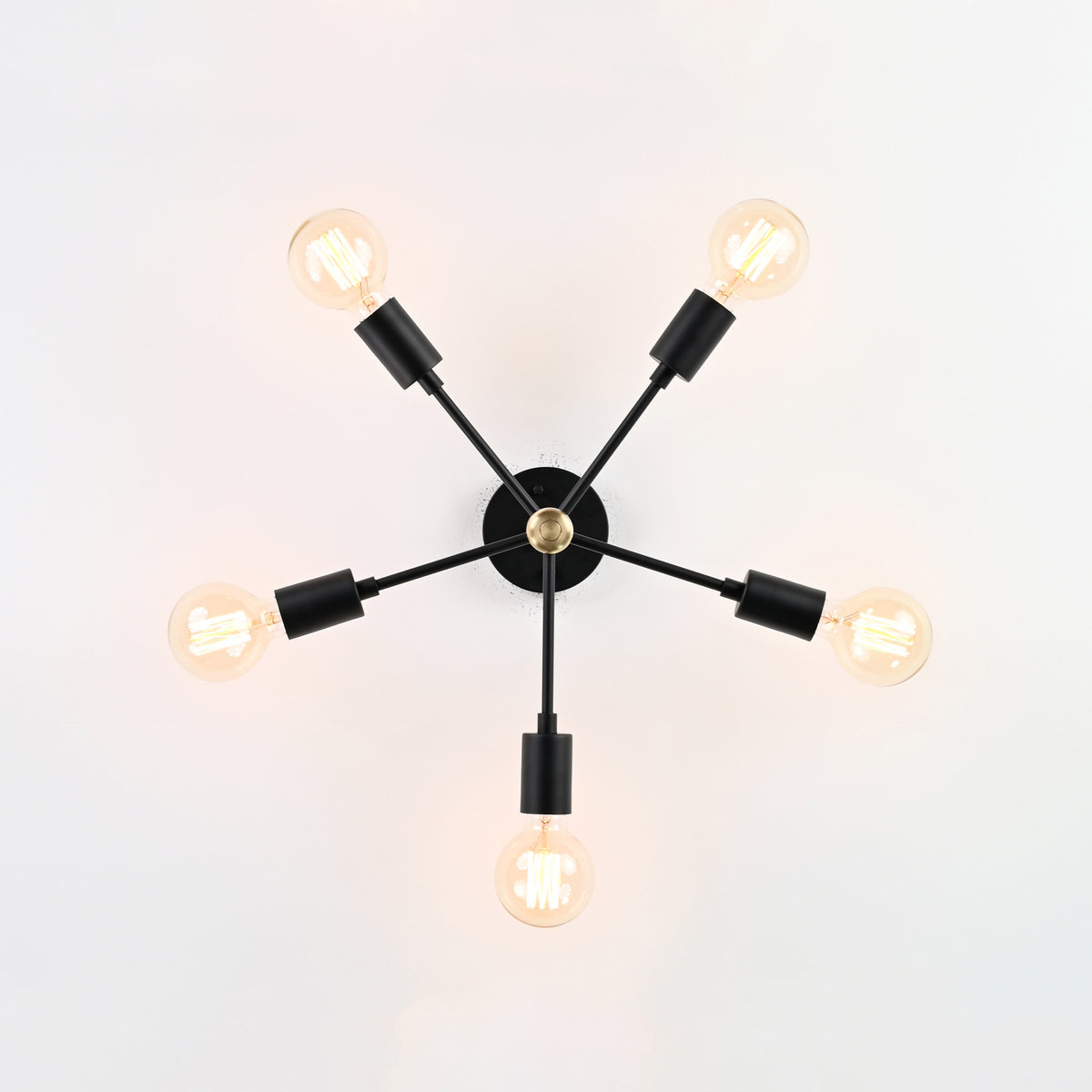 Modern 6-Light Black Sputnik Chandelier – Matte Finish Ceiling Fixture with Globe Bulbs - 32178