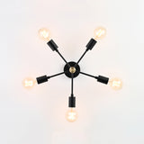 Modern 6-Light Black Sputnik Chandelier – Matte Finish Ceiling Fixture with Globe Bulbs - 32178