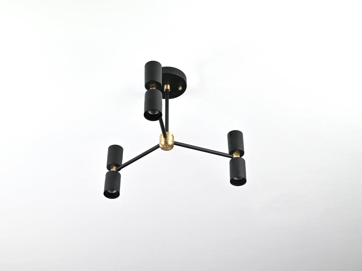 Industrial 6-Light Black & Brass Y-Arm Chandelier – Vintage Ceiling Fixture with Edison Bulbs - 32181