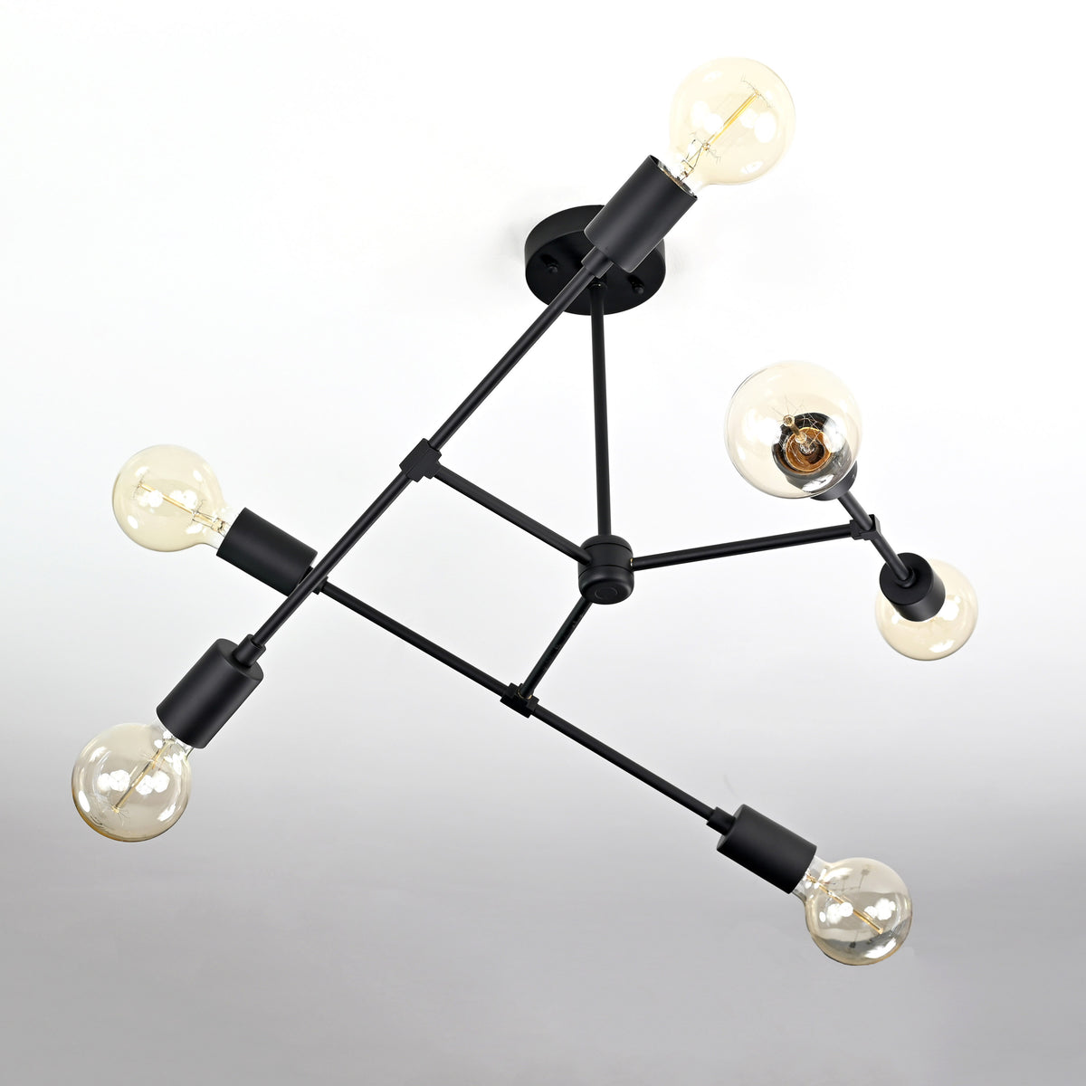 Modern 6-Light Black Chandelier – Asymmetrical Ceiling Fixture with Dual Globe Heads - 32197