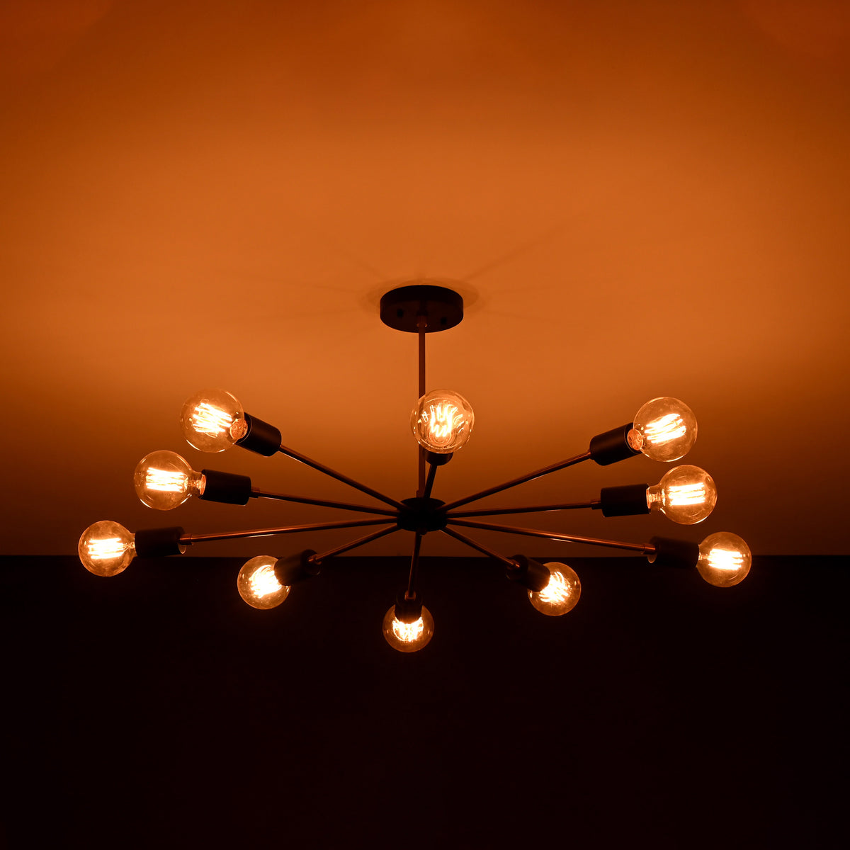 Radiant 12-Light Sputnik Chandelier – Black & Brass Mid-Century Modern Ceiling Fixture - 32198