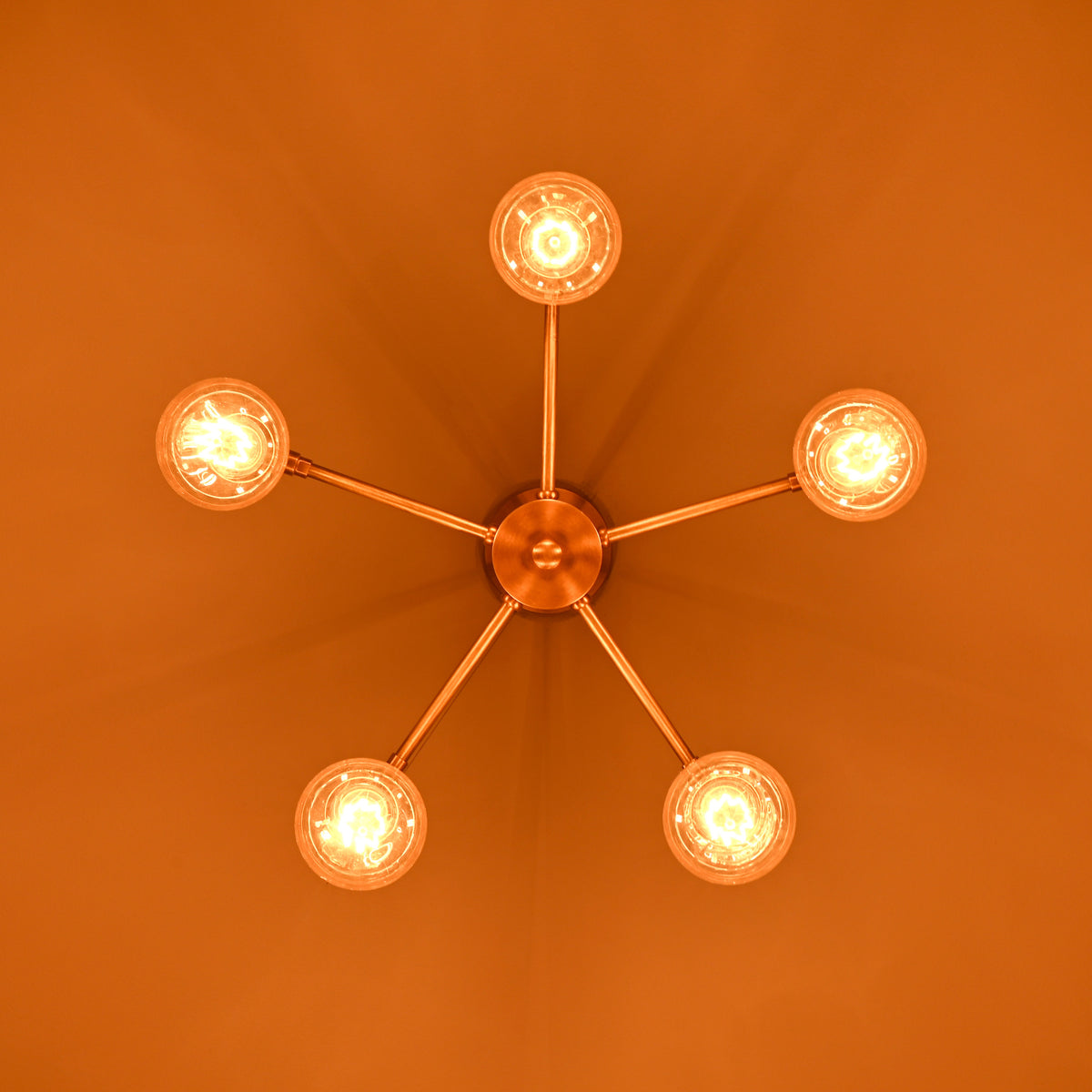 Modern 5-Light Brass Chandelier – Starburst Ceiling Fixture with Exposed Edison Bulbs - 32203