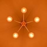 Modern 5-Light Brass Chandelier – Starburst Ceiling Fixture with Exposed Edison Bulbs - 32203