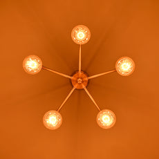 Modern 5-Light Brass Chandelier – Starburst Ceiling Fixture with Exposed Edison Bulbs - 32203