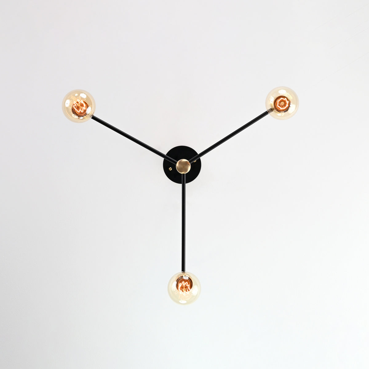 Modern 3-Light Black & Brass Chandelier – Mid-Century Ceiling Fixture with Globe Bulbs - 32209