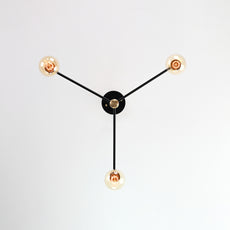 Modern 3-Light Black & Brass Chandelier – Mid-Century Ceiling Fixture with Globe Bulbs - 32209