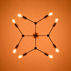 Modern 10-Light Brass Chandelier – Asymmetrical Sputnik Design with Exposed Globe Bulbs - 32211