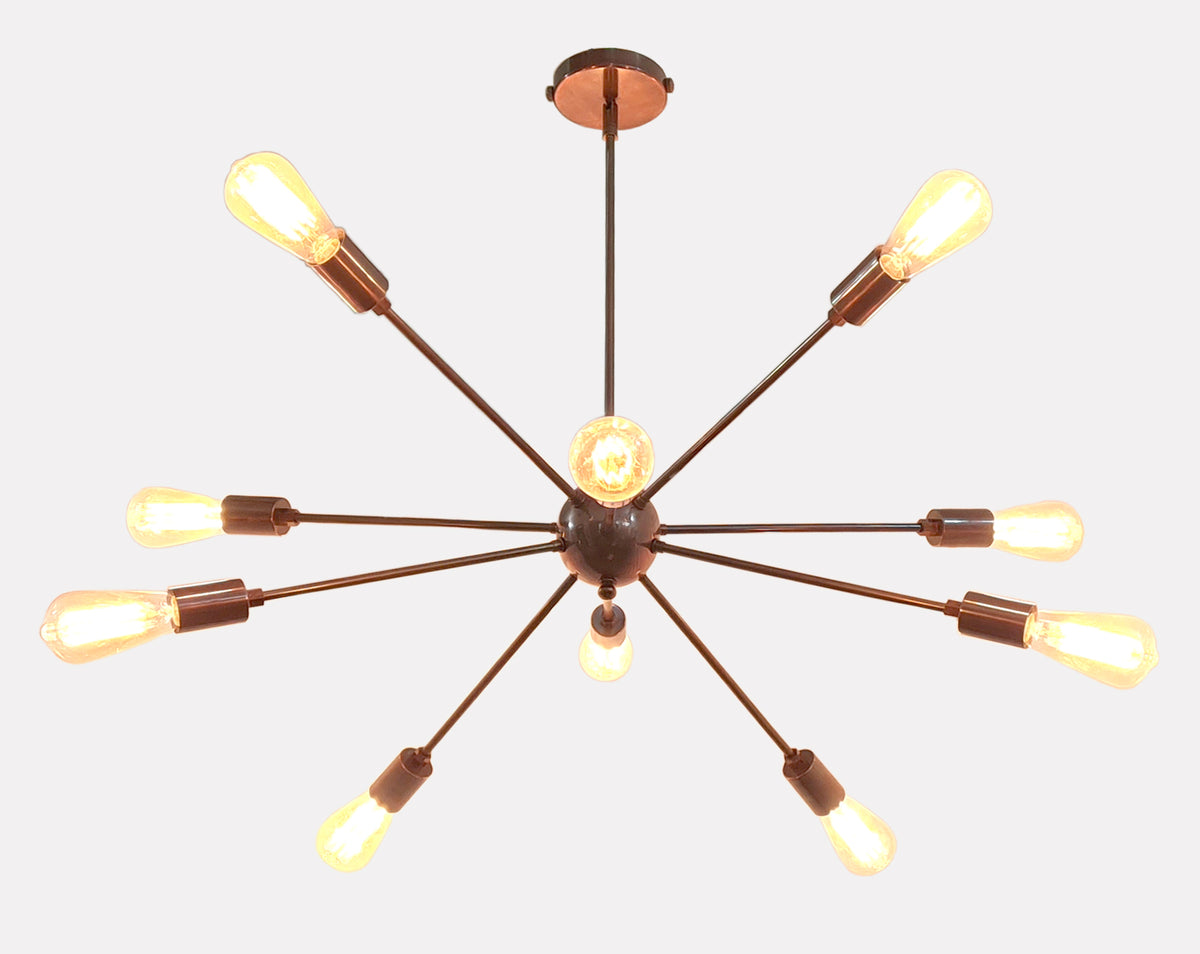 Warm Brass Bare Bulb Sputnik Chandelier – Industrial Mid-Century Modern Ceiling Pendant Light - 32140