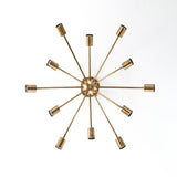 Antique Brass 12-Light Sputnik Chandelier – Industrial Mid-Century Flush Mount Starburst Ceiling Light Base - 32152