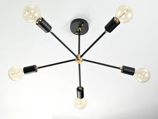 Industrial 6-Light Black & Brass Sputnik Chandelier – Vintage Ceiling Fixture with Edison Bulbs - 32177