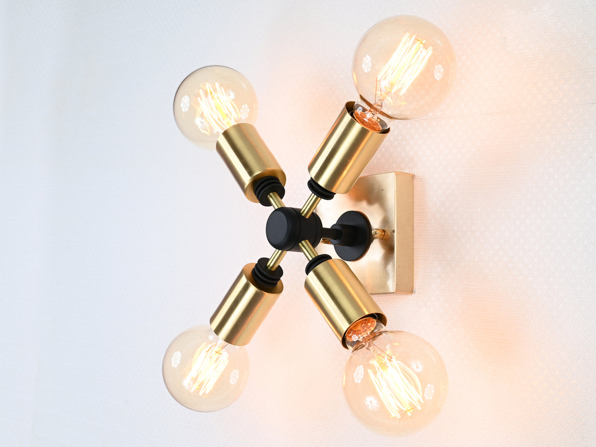 Customizable Mid-Century Modern Brass Wall Sconce | Geometric 4-Light Fixture for Bold Interiors - 32509