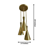 Adelaide 3 light cluster cone chandelier dimension view showing 17 inch width and 25 inch overall height.