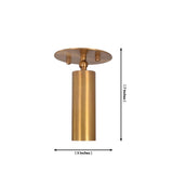 Dimension diagram of Alden adjustable brass ceiling spotlight measuring 5 inches wide with a 7-inch overall height and a 5-inch round ceiling canopy.