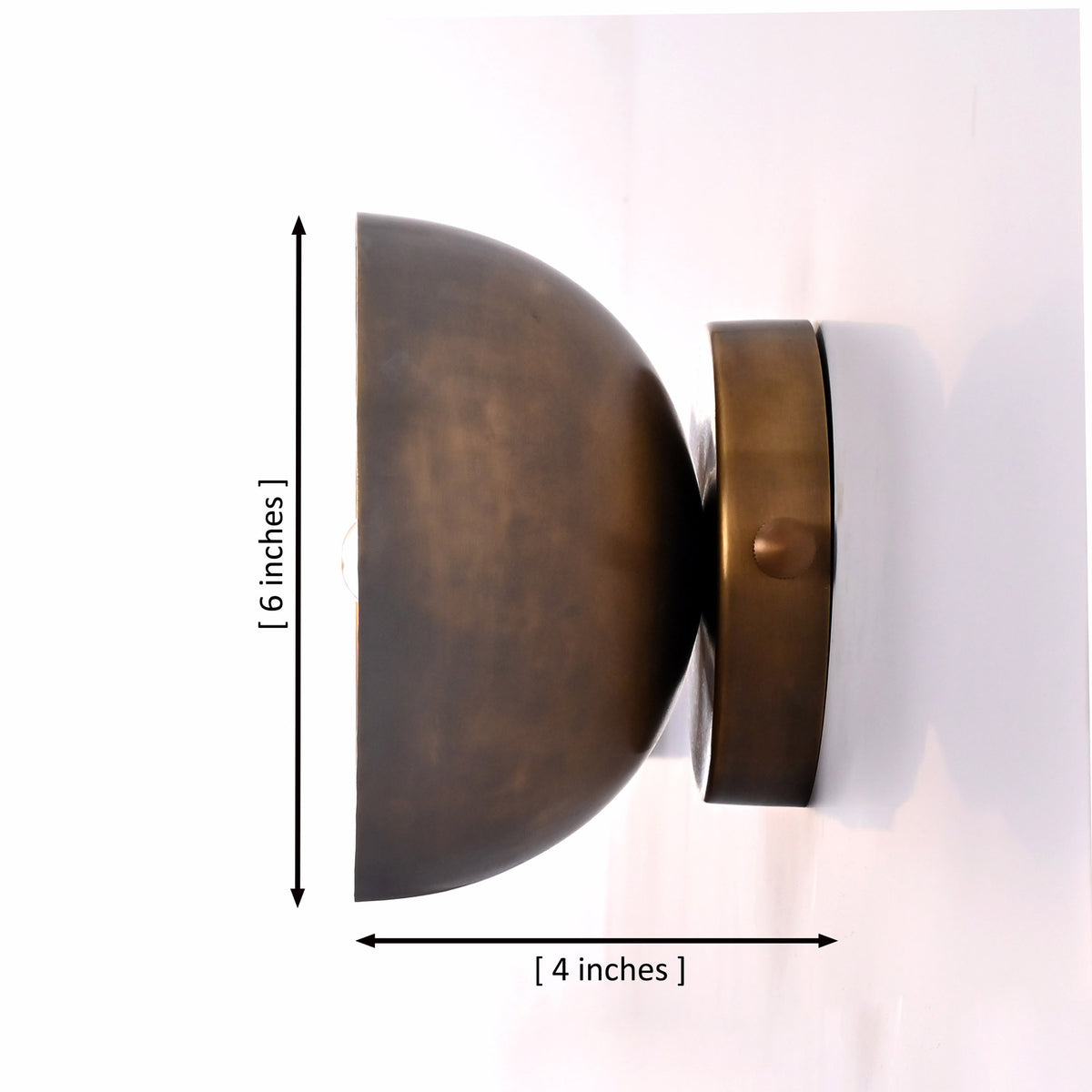 Dimension diagram of the Alden Modern Dome Wall Sconce showing a 6-inch width, 6-inch height, and 4-inch projection.