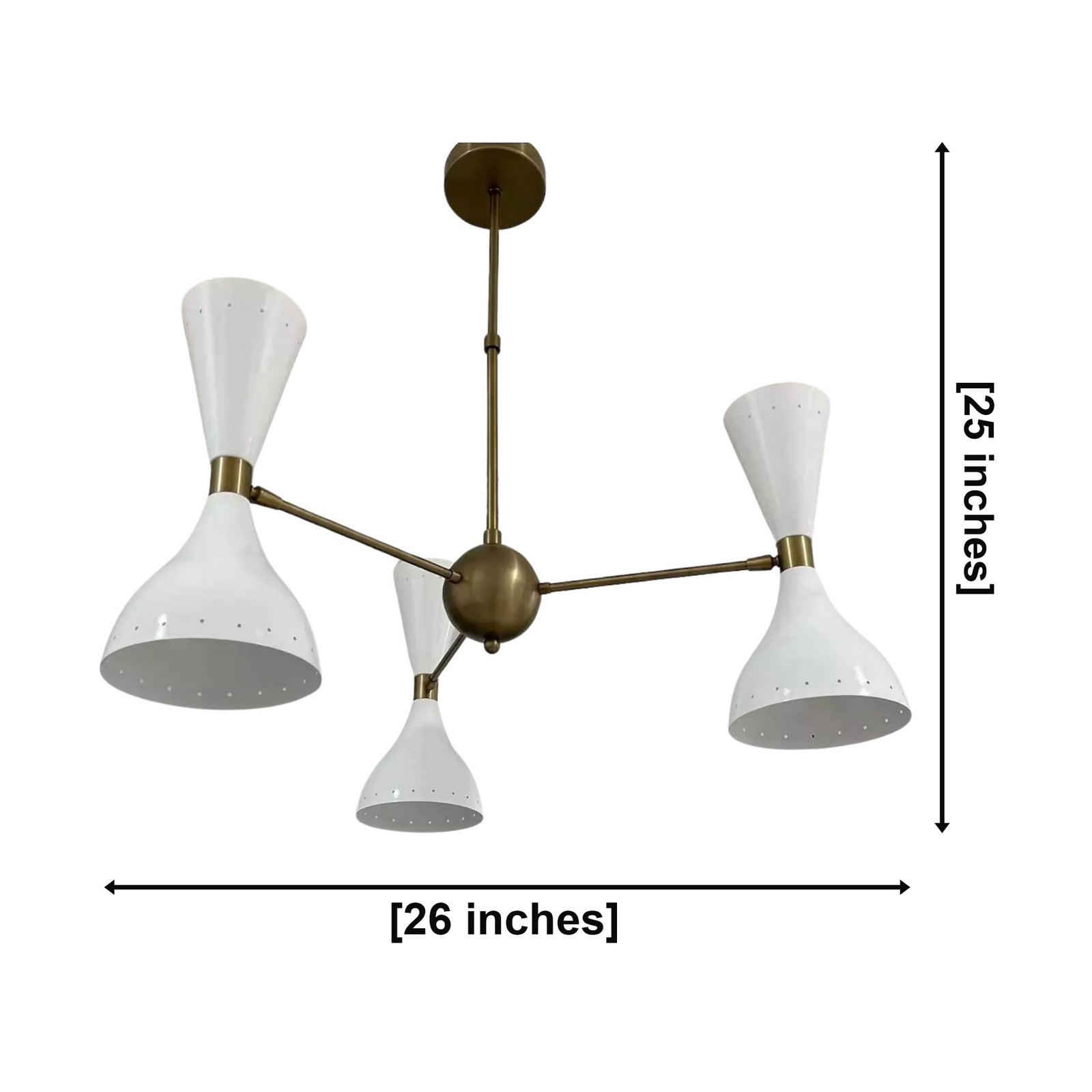 Size guide for Amsterdam Triple Arm Double Cone Chandelier – 6 Light – 26 Inch – Model 62092