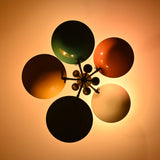 Bottom view of Arcadia Multi Bowl Chandelier showing six-arm layout and warm ceiling light effect.