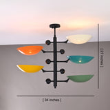 Arcadia Multi Bowl Chandelier shown with 34 inch width and 27 inch overall height dimensions.
