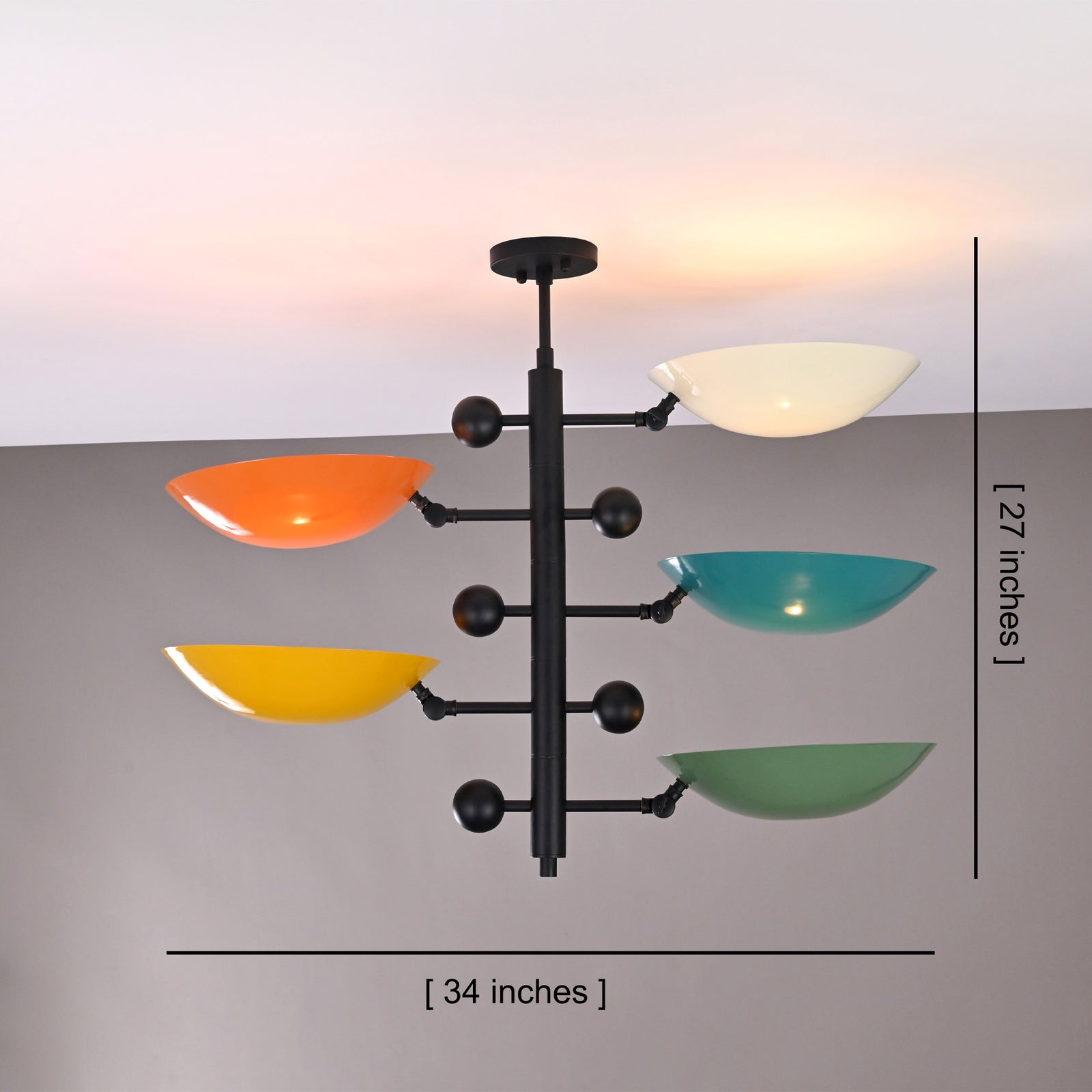 Size guide for Arcadia Multi Bowl Chandelier – 5 Lights – 34 Inch – Model 32418