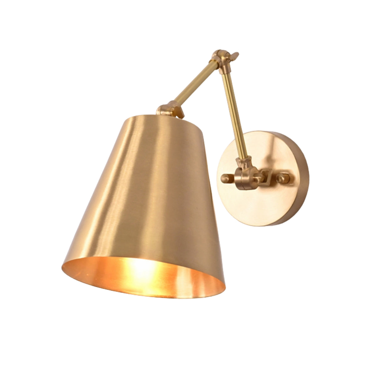 Angled view of the Arden Modern Adjustable Cone Wall Sconce highlighting the adjustable swing arm and minimalist cone shade.