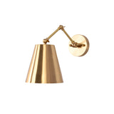 Folded arm view of the Arden Modern Adjustable Cone Wall Sconce illustrating its compact adjustable configuration and tapered metal shade.