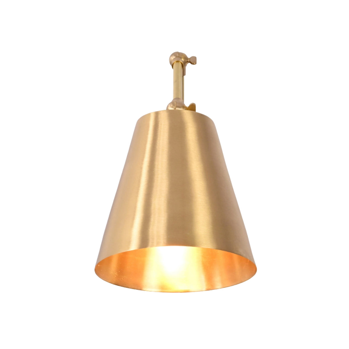 Front view of the Arden Modern Adjustable Cone Wall Sconce showcasing a handcrafted tapered cone shade and adjustable wall-mounted arm.