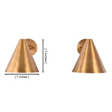 Dimension drawing of the Aria modern tapered cone brass wall sconce measuring 7 inches wide and 7 inches high.