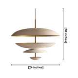 Athens 8 light layered disc chandelier dimension view showing 24 inch width and 30 inch overall height.
