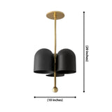 Athens 3 light black and brass-tone cluster chandelier dimension view showing 10 inch width and 20 inch overall height.