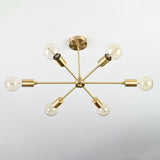 Athens Sputnik semi-flush mount chandelier featuring six exposed bulbs, radial arms, and Mid-Century Modern design.