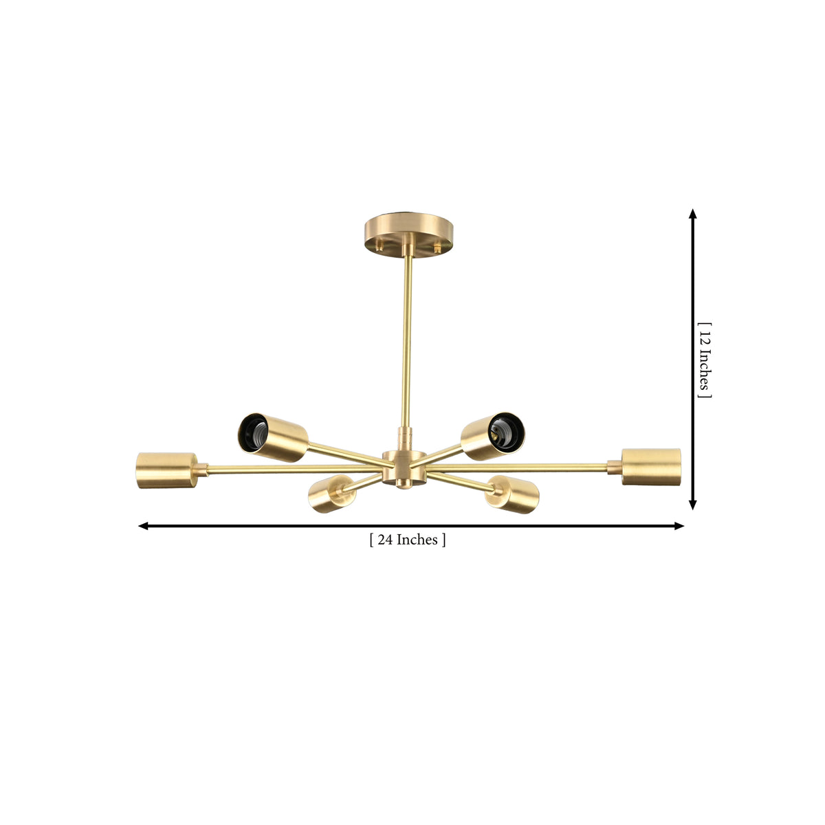 Dimension diagram of Athens Sputnik semi-flush chandelier showing 24-inch width and 12-inch height.