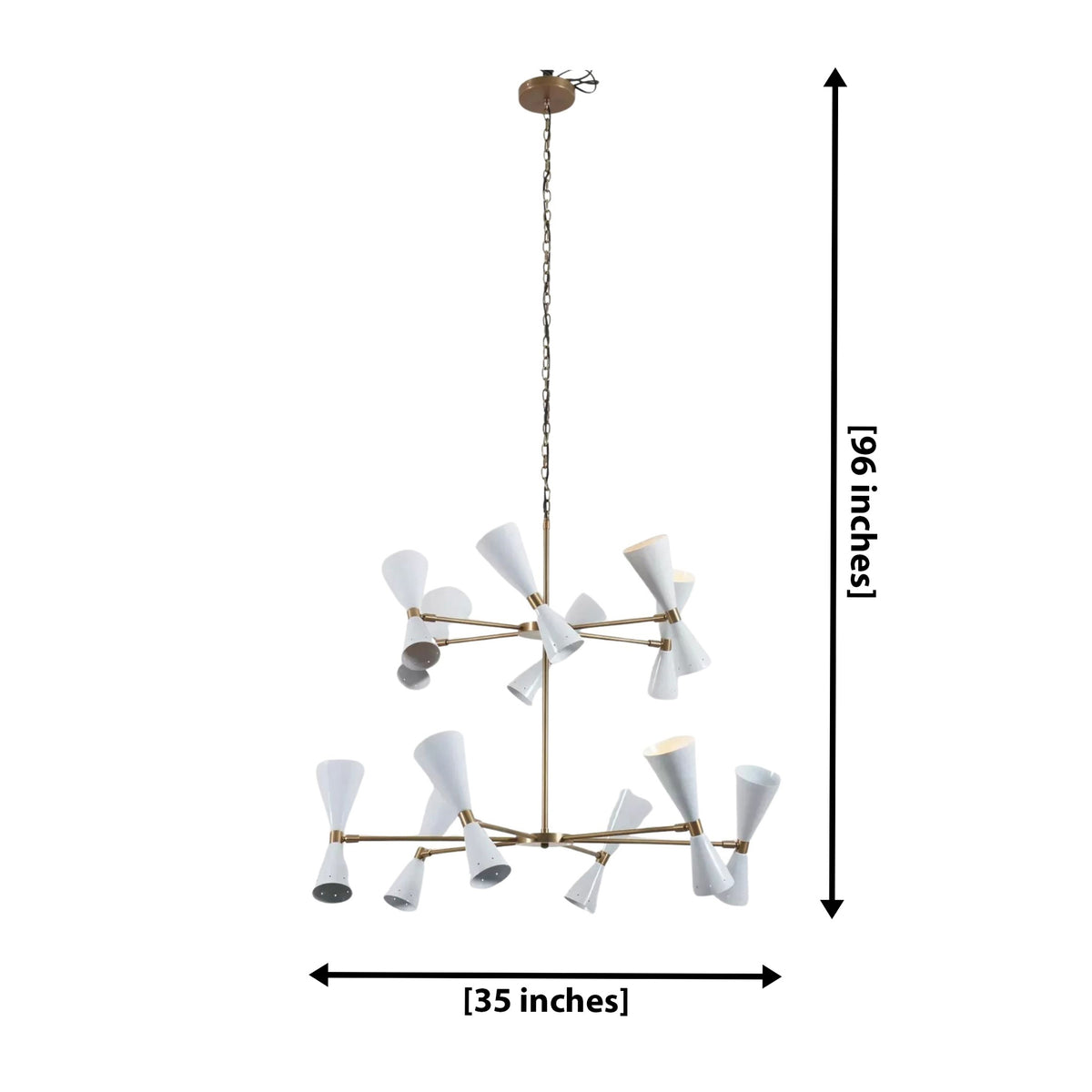 Size guide for Auckland Double-Tier Cone Chandelier – 24 Light – 35 Inch – Model 62173