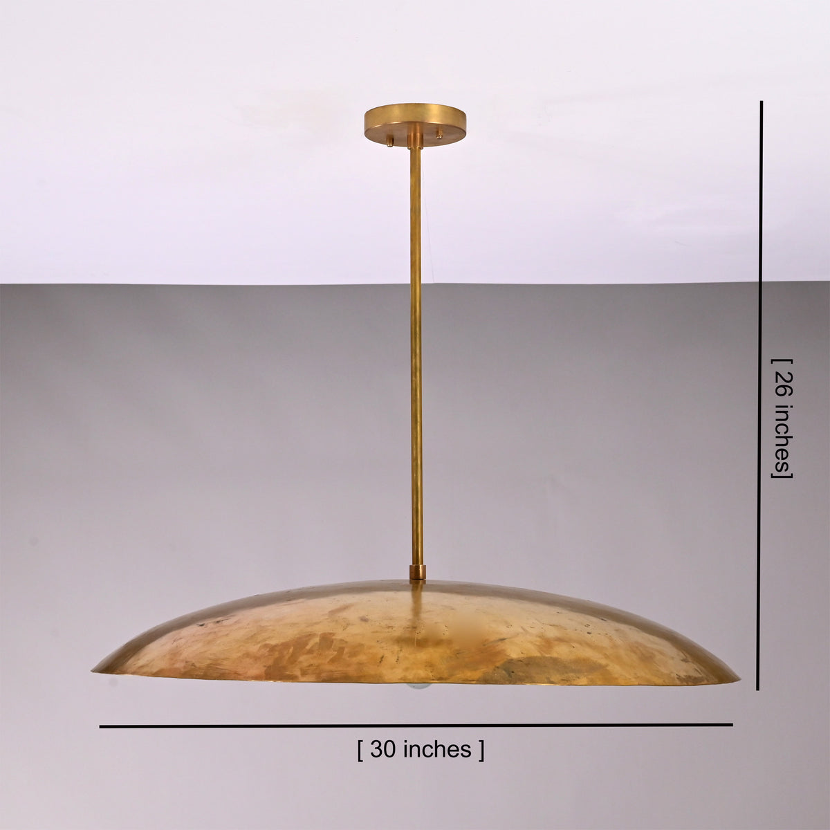 Aurelia Saucer Pendant Light shown with 30 inch width and 26 inch overall height dimensions.